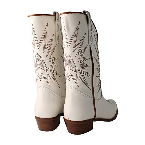 ALPE 4571 - Bota Tejana Piel Blanca con Dibujo PESPUNTEADO para Mujer Color: Blanco Talla: 36 EU