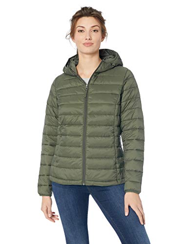 Amazon Essentials - Chaqueta acolchada con capucha para mujer, plegable, ligera y resistente al agua, Verde (olive), US M (EU M - L)