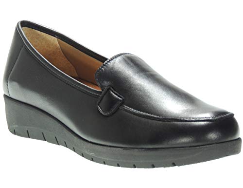 Amelie 12701 Mocasín Piel Cuña 3CM | Kiowa Mujer | Piso Goma | Flexible Antideslizante Negro Talla 39