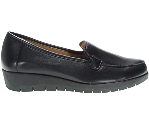 Amelie 12701 Mocasín Piel Cuña 3CM | Kiowa Mujer | Piso Goma | Flexible Antideslizante Negro Talla 39