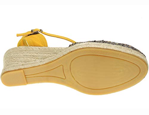 Amelie 416AM Zapatilla Valenciana Esparto Cuña 6,5 Cm Mujer Hebilla Ocre Talla 37