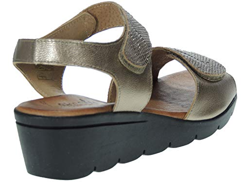 Amelie 853A Sandalia Piel para Mujer con Cuña de 4CM, Planta de Gel y Ajustes con Velcro Onix Talla 39