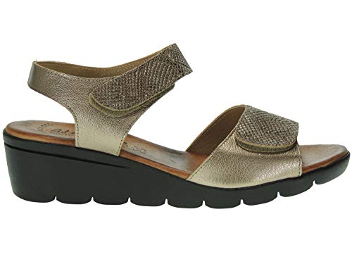 Amelie 853A Sandalia Piel para Mujer con Cuña de 4CM, Planta de Gel y Ajustes con Velcro Onix Talla 39