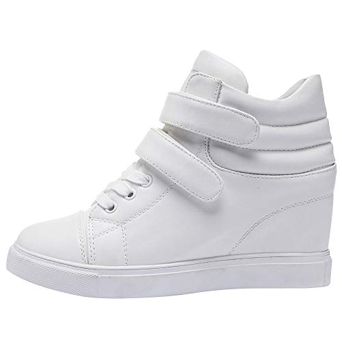 amropi Mujer Cuña Interior Tops Altos Gancho y Bucle Casual Zapatillas de Moda(Blanco,39 EU)