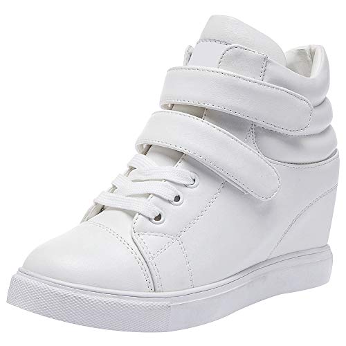 amropi Mujer Cuña Interior Tops Altos Gancho y Bucle Casual Zapatillas de Moda(Blanco,39 EU)