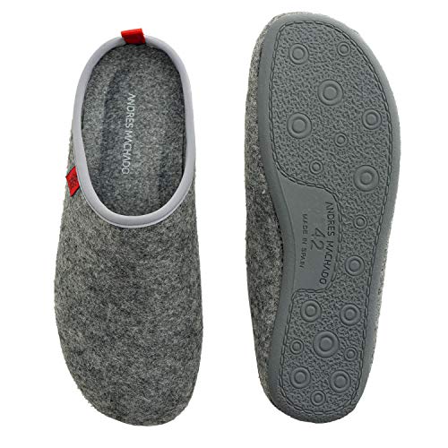 Andres Machado - Zapatillas de Estar por casa para Hombre y Mujer de Invierno - Dynamic- Slippers - para Unisex Adulto - Suela de Goma Vulcanizada Resistente y Antideslizante - Gris y Naranja, EU 43