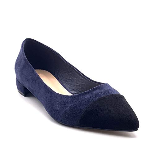 Angkorly - Zapatillas Moda Bailarinas Flexible BCBG Planos Mujer Bicolor Tacón Ancho 2 CM - Azul X-130 T 39