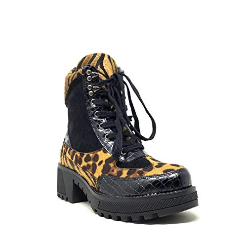 Angkorly - Zapatillas Moda Botines Zapatilla - Sneakers Rangers Rock Punk Mujer Estampado Animal Cebra Bloque 5 CM - Leopardo HQ113 T 38