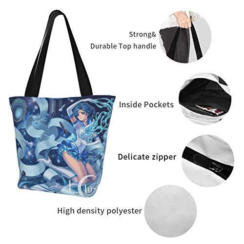 Anime Sailor Moon Mizuno Ami Bolso de hombro impreso 3D de gran capacidad multiusos reutilizable de lona bolsos de compras Bolsas de hombro para mujeres