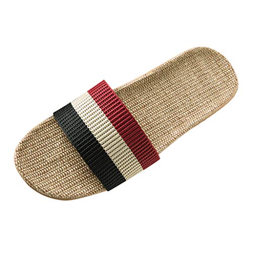 Antideslizante Deslizadores del Verano para Las Señoras De Color-Bloqueado Lino Flip-Flops Punta Abierta Playa Zapatos Sandalias De Color Sólido Hotel Zapatillas De Interior Casa,Negro,45 EU