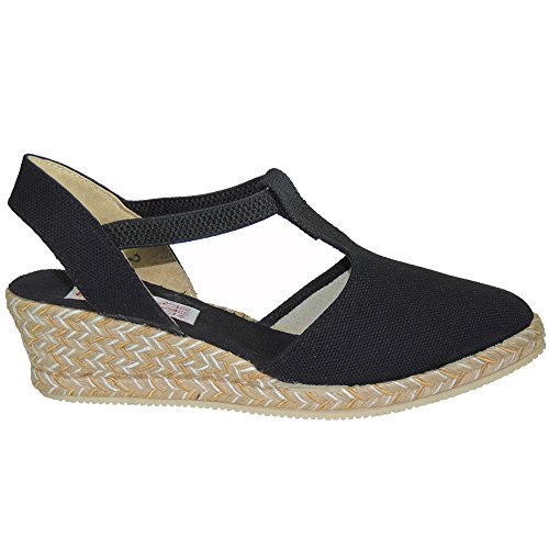 ANVESA 419 Zapatilla Valenciana con Cuña de 5CM en Esparto Cáñamo Yute para Mujer Negro Talla 39