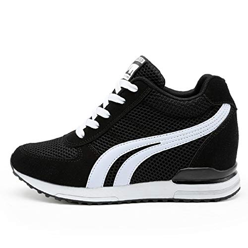 AONEGOLD® Zapatillas de Cuña para Mujer Zapatillas de Deporte Zapatillas Altas Primavera/Verano Tacón Cuña 7CM(Negro,35 EU)