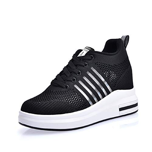 AONEGOLD® Zapatillas de Cuña para Mujer Zapatillas de Deporte Zapatillas Altas Tacón Cuña 7.5CM Primavera/Verano(Negro,37 EU)