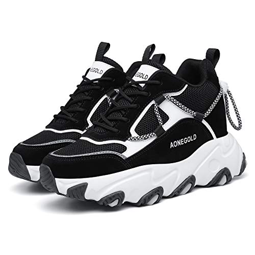 AONEGOLD® Zapatos de Deporte Mujer Zapatillas de Cuña Zapatillas de Deporte Casuales Damas al Aire Libre Transpirable Plataforma Zapatos(Negro,Tamaño 39)