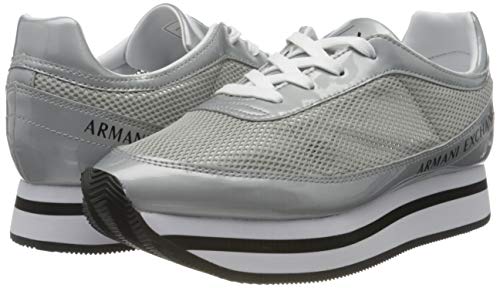 Armani Exchange Platform Sneakers, Zapatillas para Mujer, Plateado (Silver 00077), 41 EU