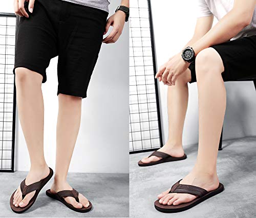 ARRIGO BELLO Chanclas Hombre Flip Flops Cuero Sandalias Verano Antideslizante Piscina Playa Interior Talla 41-46(DK. marrón, 42)