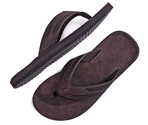 ARRIGO BELLO Chanclas Hombre Flip Flops Cuero Sandalias Verano Antideslizante Piscina Playa Interior Talla 41-46(DK. marrón, 42)