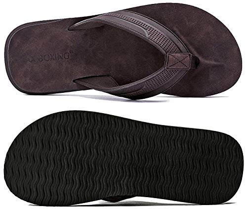 ARRIGO BELLO Chanclas Hombre Flip Flops Cuero Sandalias Verano Antideslizante Piscina Playa Interior Talla 41-46(DK. marrón, 42)