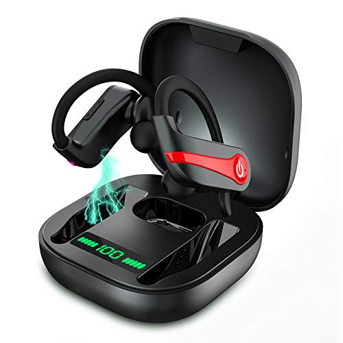 Auriculares Bluetooth Deportivos Auriculares Inalambricos Running IP7 Impermeable Cascos Bluetooth V5.1 In-Ear, Correr con Micrófono Caja de Carga, Cancelación de Ruido Gimnasio,Viajes,Deporte