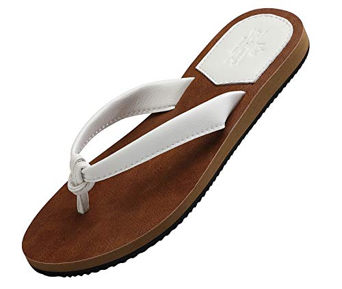 AXBOXING Chanclas Mujer Flip Flop PU Cuero Simple Elegante Sommer Sandalias Verano Suave Ligeras Playa Vacaciones Antideslizantes Tamaño 36-41 (Blanca, Numeric_37)