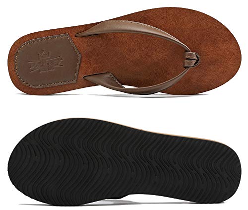 AXBOXING Chanclas Mujer Flip Flop PU Cuero Simple Elegante Sommer Sandalias Verano Suave Ligeras Playa Vacaciones Antideslizantes Tamaño 36-41 (MARRÓN, Numeric_40)