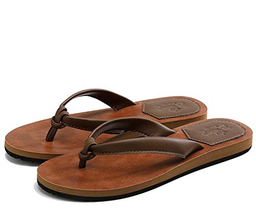 AXBOXING Chanclas Mujer Flip Flop PU Cuero Simple Elegante Sommer Sandalias Verano Suave Ligeras Playa Vacaciones Antideslizantes Tamaño 36-41 (MARRÓN, Numeric_40)