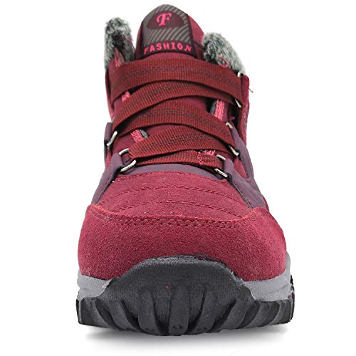 BaiMoJia Botas de Senderismo Nieve Mujer Cálidas Invierno Piel Forro Zapatillas de Senderismo Hombre Zapatos Trekking Rojo 41 EU (Etiqueta 42)