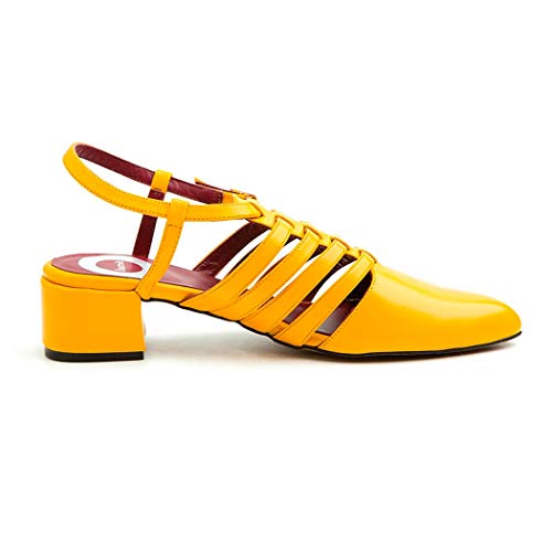 Beatnik Shoes Sandalia Cerrada Amarilla de Mujer en Piel con tacón bajo Beatnik Françoise Mustard, Talla: 39