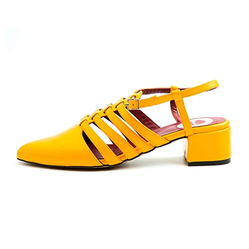 Beatnik Shoes Sandalia Cerrada Amarilla de Mujer en Piel con tacón bajo Beatnik Françoise Mustard, Talla: 39