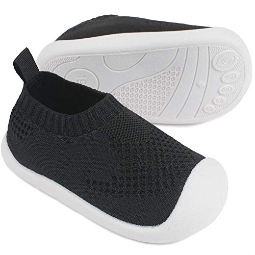 Bebé Primeros Pasos Zapatos 20 Niños Zapatos Niños Niñas Infante Suave Suela Antideslizante Lona TranspirableLigero TPR Material Slip-on Zapatillas Deportivas Outdoor para 1-4 años Bebé Negro