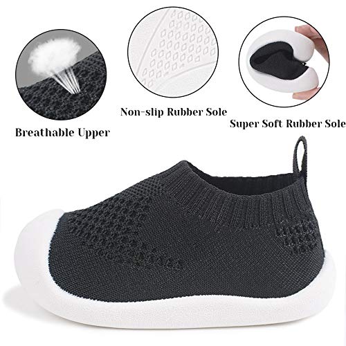 Bebé Primeros Pasos Zapatos 20 Niños Zapatos Niños Niñas Infante Suave Suela Antideslizante Lona TranspirableLigero TPR Material Slip-on Zapatillas Deportivas Outdoor para 1-4 años Bebé Negro