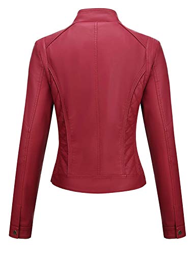 Bellivera Chaqueta de Cuero PU para Mujer(3 Colores), Chaqueta con Bolsillos con Cremallera, Chaqueta Corta para el Otoño, Primavera, Rojo, L