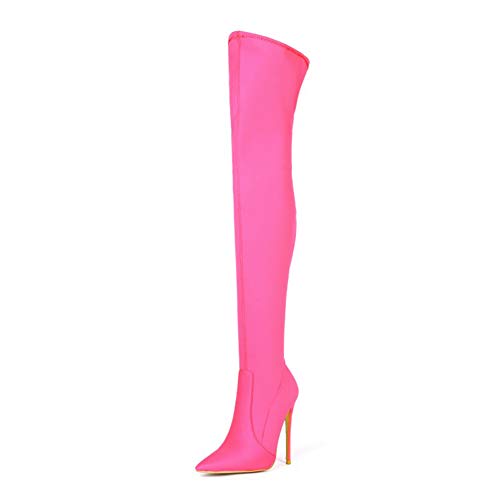 Bewinch Botas Mosqueteras Mujer, Atractivo De Alta del Muslo De Tacón De Aguja, Privado De Personalización De La Cremallera Lateral Moda Botas para La Mascarada, Fiesta, Bar,Rose Red,EU 33