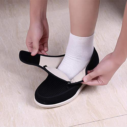 B/H Zapatos para Caminar Extra Anchos con Cierres,Agregue Fertilizante y ensanche los   Zapatos, Zapatos Anti-hinchazón de Mediana Edad y Ancianos-Negro Gris_45