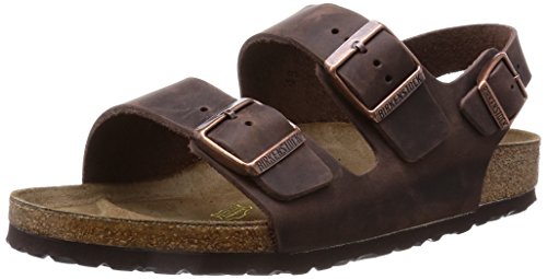 Birkenstock Milano - Sandalias de dedo con correa en el tobillo de piel natural unisex, Marrón, 39 (estrecho)