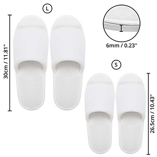 Bizarre.ly Zapatillas SPA Blancas Suaves con Bolsas de Cordel (12 Pares) Pantuflas Invitados Punta Abierta Lavable Reutilizable – Dos Tallas (S, L) Hombres y Mujeres – Baño, Invitados, Hogar, Bodas