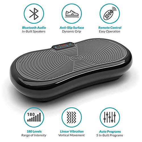 Bluefin Fitness Plataforma Vibratoria Ultra Slim | 5 Programas + 180 Niveles | Altavoces Bluetooth | Fácil de Guardar | Elegante Diseño Británico | Rendimiento de por Vida