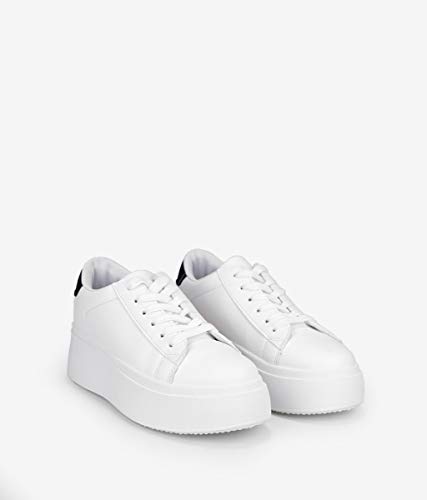 BOSANOVA Zapatillas Blancas con Detalle Pieza Trasera en Color Negro para Mujer | con Cordones. Blanco 40