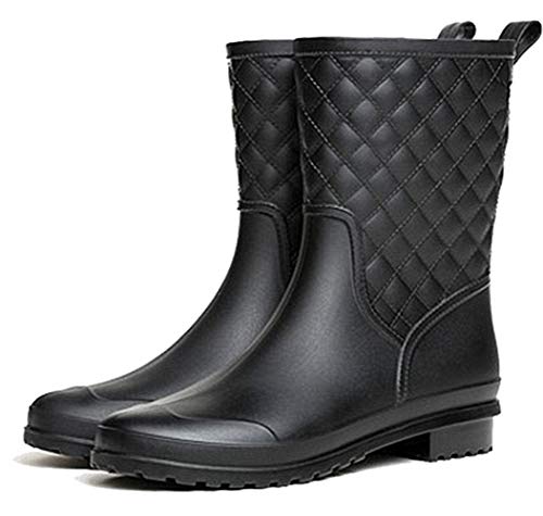 Bota Agua Mujer Jardín Trabajo Lluvia Botas Antideslizante Wellington Boots Negro Caqui Azul 36-43 Negro 42