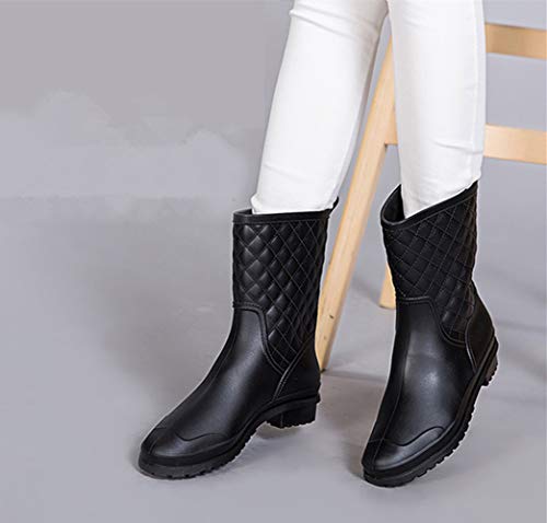 Bota Agua Mujer Jardín Trabajo Lluvia Botas Antideslizante Wellington Boots Negro Caqui Azul 36-43 Negro 42