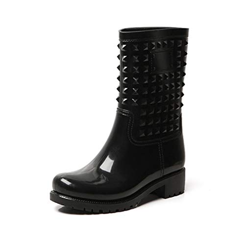 Bota Lluvia Mujer Altas Bota Goma Bota Impermeable Botines Wellington Boots Exterior Zapatos Planos Antideslizante Trabajo Jardín Invierno Negro Azul 36-43 Negro 36