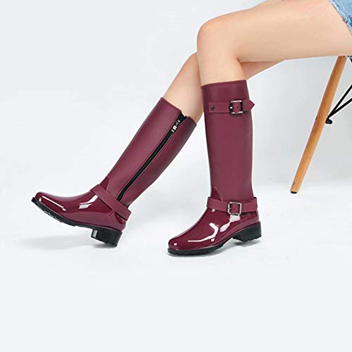 Botas de Agua Mujer Lluvia Altas Impermeable Forradas Invierno Niña Goma Wellington Boots(Rojo,talla37)