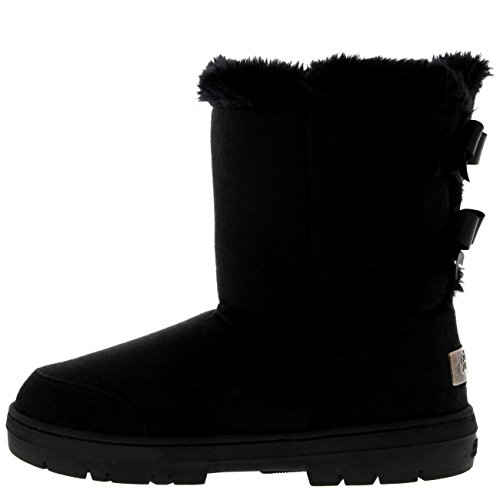 Botas de invierno para mujer con lazo doble, de piel, para la nieve o la lluvia, color Negro, talla 41 EU