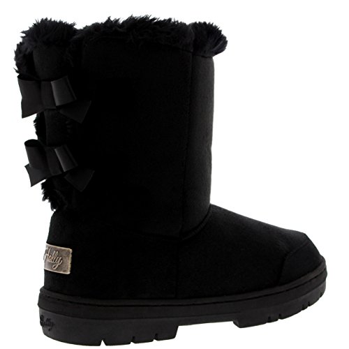 Botas de invierno para mujer con lazo doble, de piel, para la nieve o la lluvia, color Negro, talla 41 EU