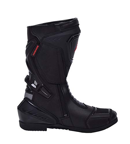 Botas de Moto Hombre, Botas de Cuero Deportivas, Impermeables, de Cuero, Protectores rígidos Integrados estables, con protección de Tobillo, Negro - 44