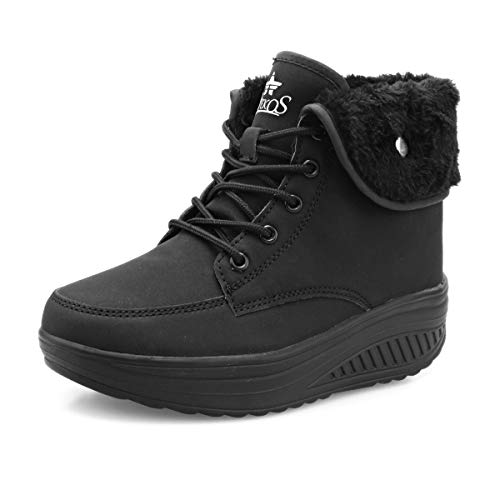 Botas De Nieve De Invierno Mujer Calientes Fur Botines Sneakers Zapatos de Plataforma de Cuña de Fitness Zapatos de Andar Impermeable Anti Deslizante Zapatos Negro-Top （Piel Forrada） 41 EU