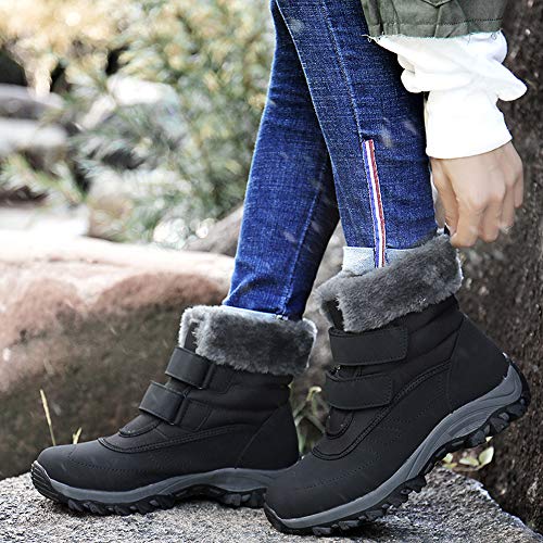 Botas de Nieve Hombre Mujer Invierno Botines cálidos Impermeable Antideslizante Senderismo al Aire Libre Trekking Zapatos,629 Black 38