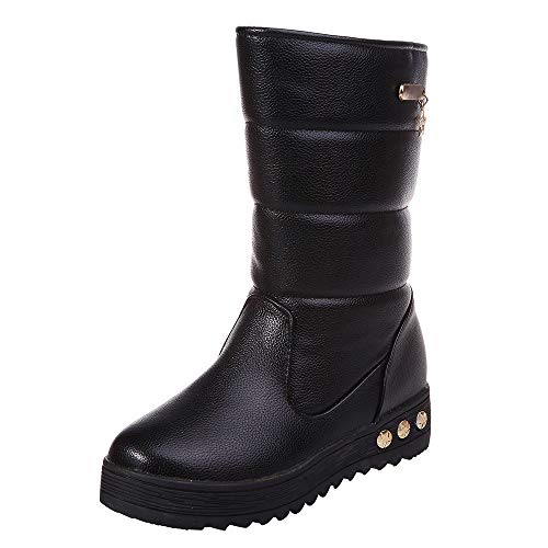 Botas de Nieve Impermeable Plataforma Medio Baratas para Mujer Invierno PAOLIAN Botas de Agua Lluvia caña Medio Forradas Piel Rojas Calentar Zapatos Calientes Señora Zapatillas Aire Libre