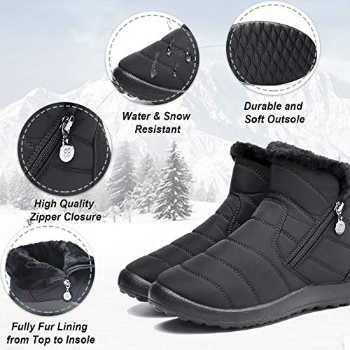 Botas de Nieve para Mujer,Camfosy Botines de Invierno Impermeables Piel Interior cálida Zapatos Planos Tacón Plano Ciudad Botas Antideslizante Cómoda Negro Azul Rojo 2020