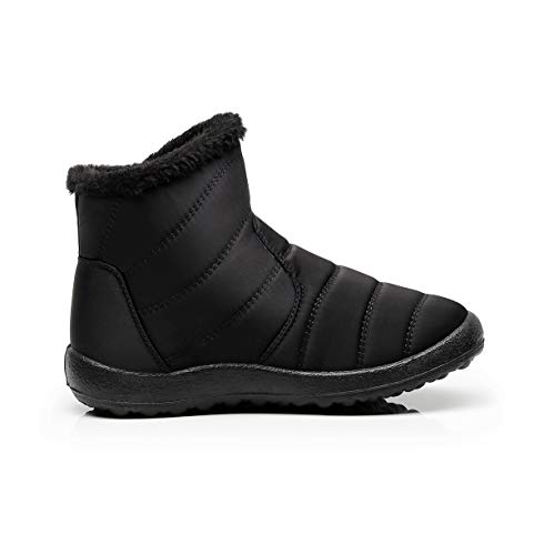 Botas de Nieve Zapatos Mujer,Popoti Botas de Nieve Cremallera Calientes Botines Forradas Cortas Ankle Boots Algodón Zapatos Invierno Aire Libre Sport Botines (Negro-1, 41)